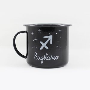Caneca Esmaltada Preta - Signo Sagitário - Ewel