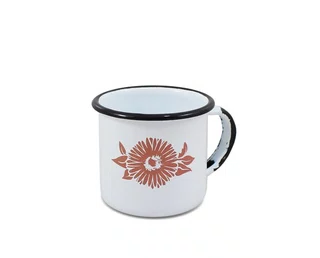 Caneca n° 06 Esmaltada Branca com Flor Coral - Ewel