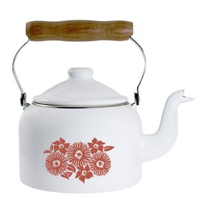 Chaleira Tradicional Esmaltada Branca 1800 ml EWEL com Flor Coral