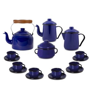 Kit Café Esmaltado Tradicional - 16 peças - Azul