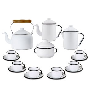 Kit Café Esmaltado Tradicional - 16 peças - Branco