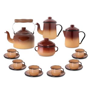 Kit Café Esmaltado Tradicional - 16 peças - Marrom