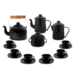 Kit Café Esmaltado Tradicional - 16 peças - Preto