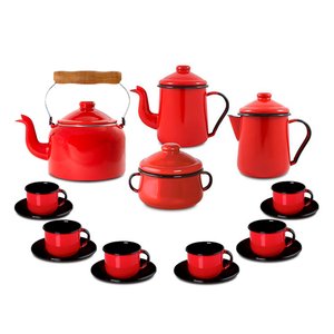 Kit Café Esmaltado Tradicional - 16 peças - Vermelho