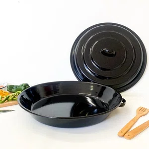 Paellera Esmaltada “COM TAMPA” Preto Chamuscado Nº 40 - EWEL