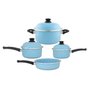 Conjunto de Panelas Esmaltadas – 04 pçs – Azul Claro (EWEL)